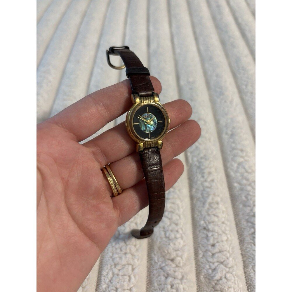Vintage Relic Women's Analog Watch Blue Abalone Gold Brown Leather Band Untested